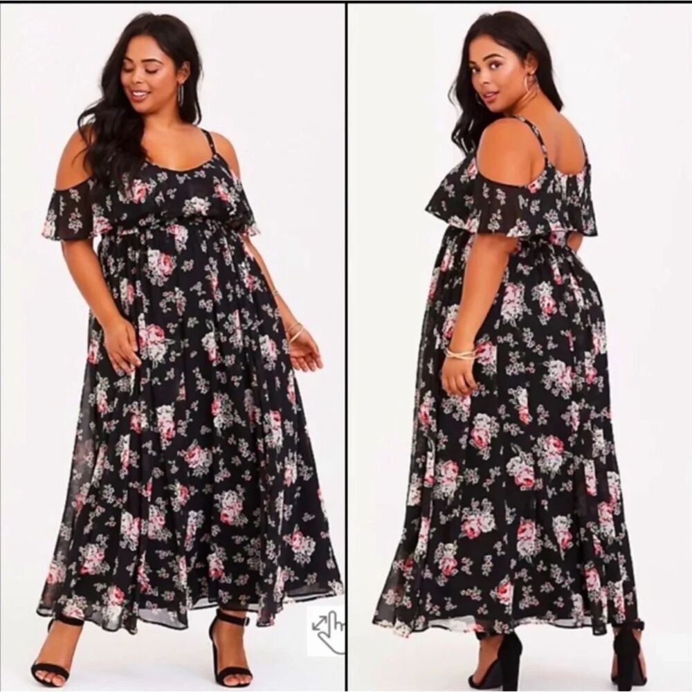 Floral Torrid Size 3 (3X) Dress Maxi cold Shoulder Beautiful